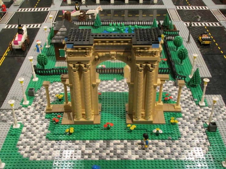 an arch is made of legos and toys