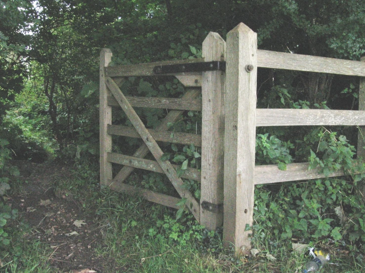 a wood fence sits near a grassy area