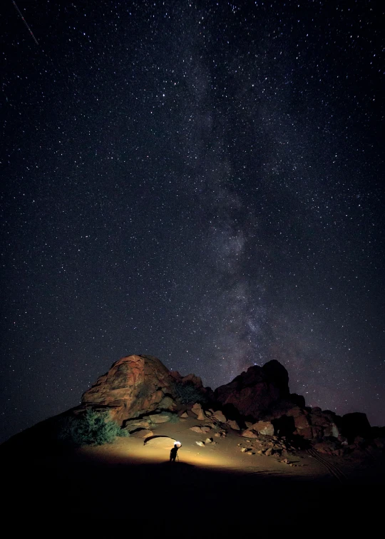 two people standing on the ground under a starr filled sky