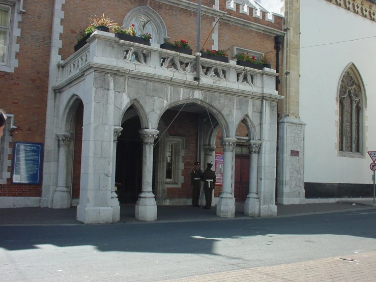a street side corner with an entrance to a building