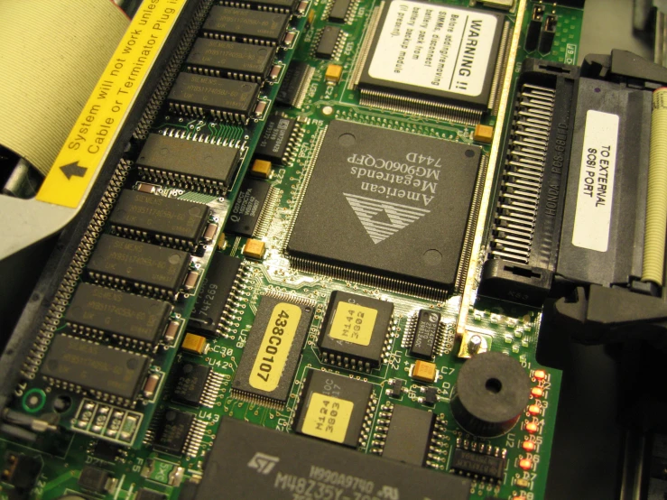 the motherboard and processor components of a computer