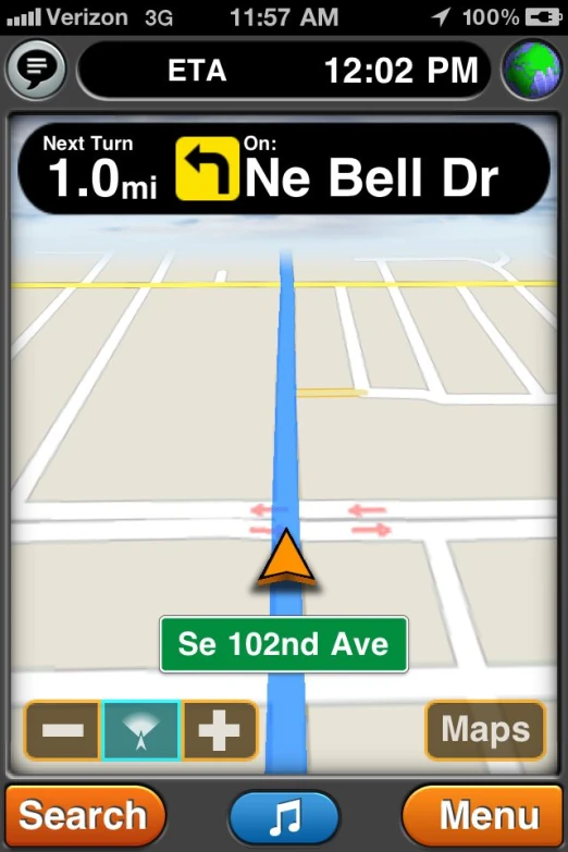 a gps app for the car is showing directions