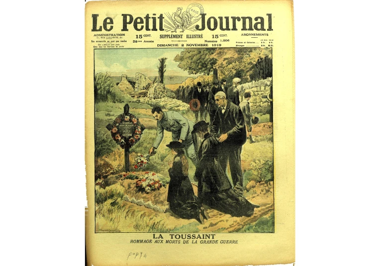 a book on le petit journal featuring an image of two people with a dog and another man