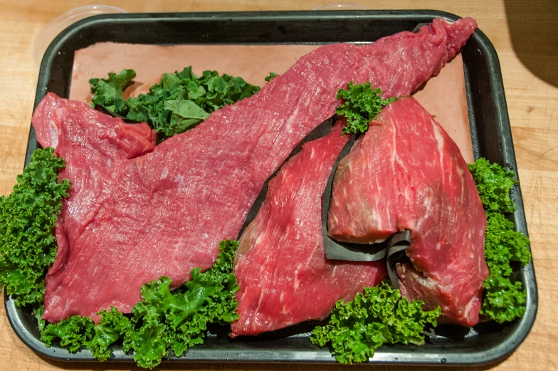 the raw meat is on the plastic tray