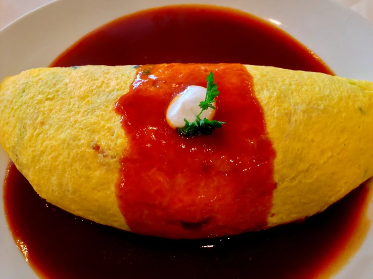 there is a fancy mexican burrito with sauce on it