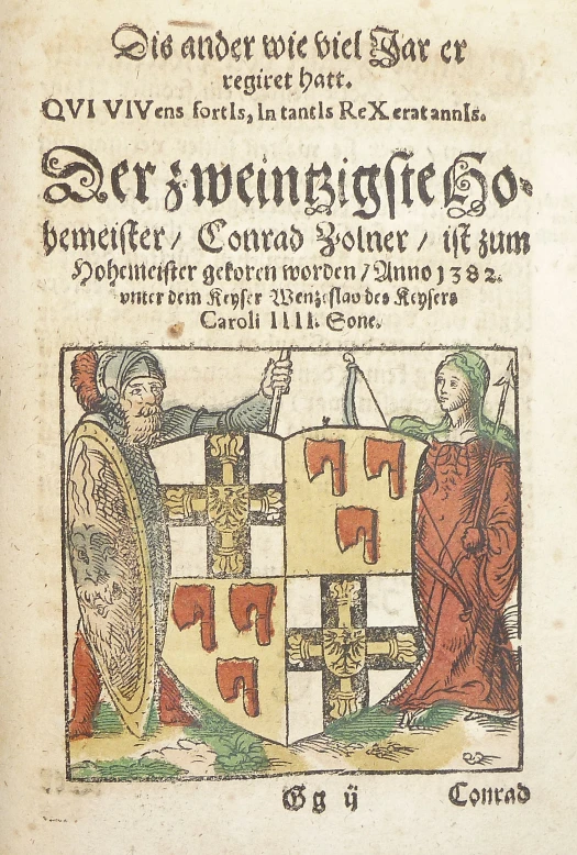 an old mcript with two men in armor on it