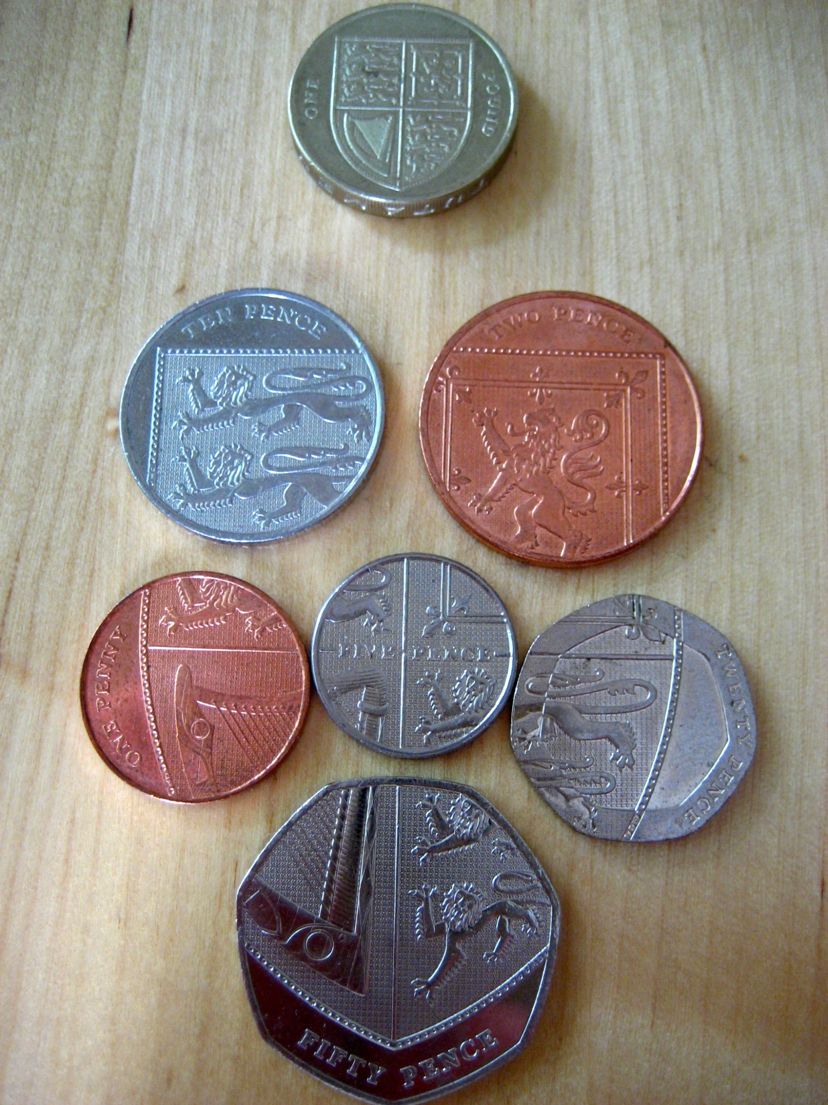 five different types of coins sitting next to each other