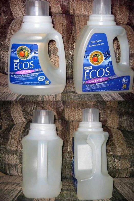 two plastic containers that have cleaner and sanitizer in them