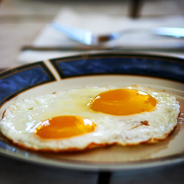 a plate with two fried eggs on it