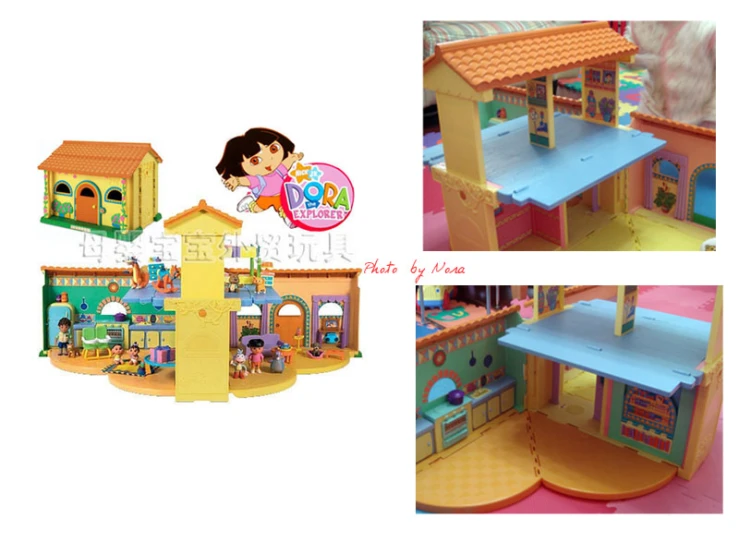 two pos show a dollhouse, a doll's house and a table