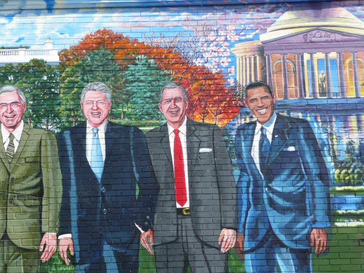 a painting of president obama and two presidents