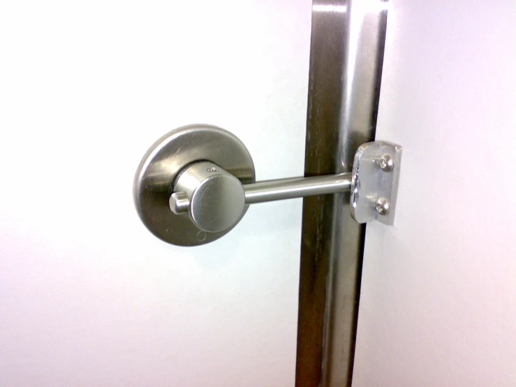 a metal handle mounted on the back of a door