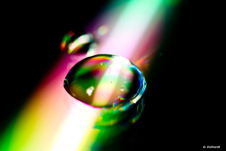 a rainbow of soap bubble against a black background