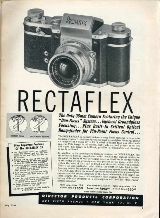 an advertit with an old fashioned camera and a manual on it