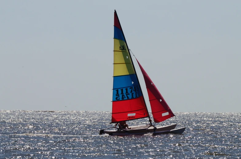 a small sailboat is out in the open water