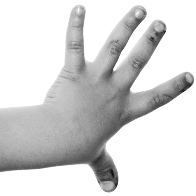 a hand reaches out towards a white background