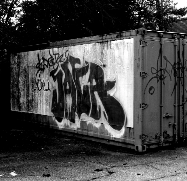 a train box car with graffiti on it