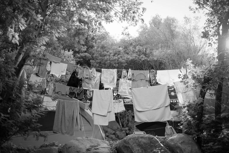 black and white po of some clothes drying