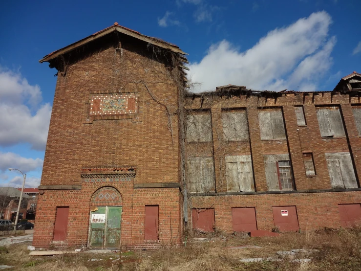 a building with an entrance has been abandoned