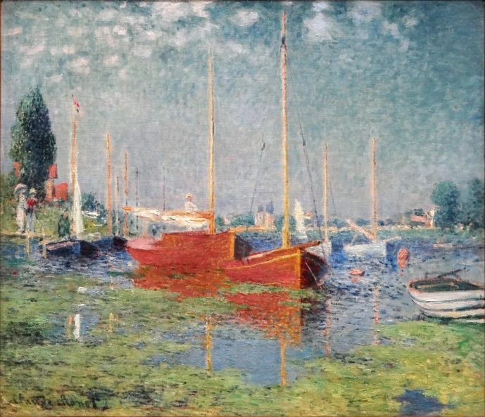a painting of some boats in the water