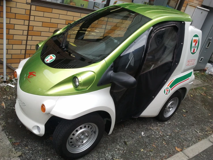 an electric car is parked on the street