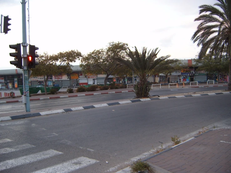 a street is deserted and only the traffic signal is red