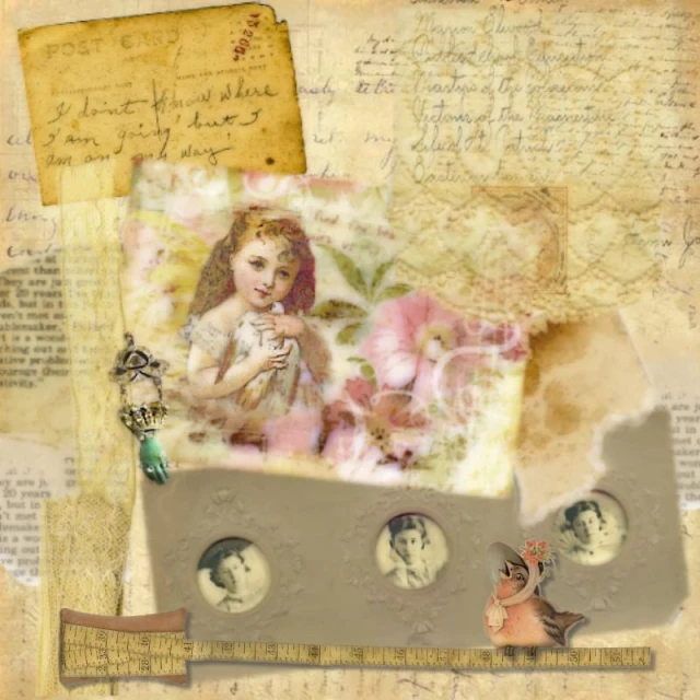 a collage with mixed media images and an altered portrait