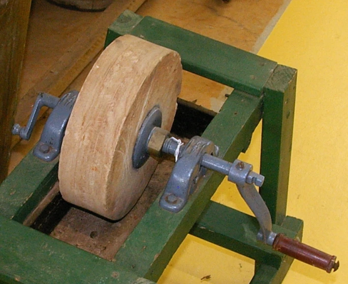 a wheel on an object in a warehouse