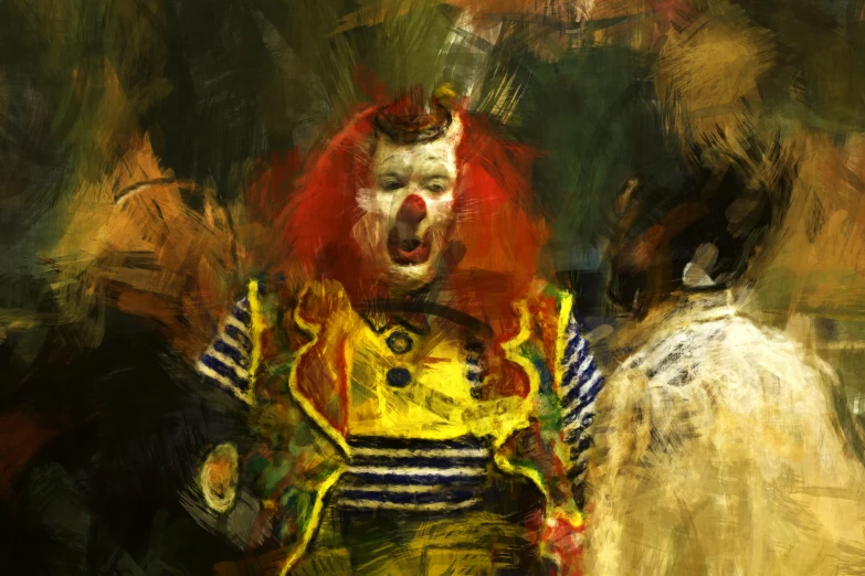 the clown is making a face for someone to look at