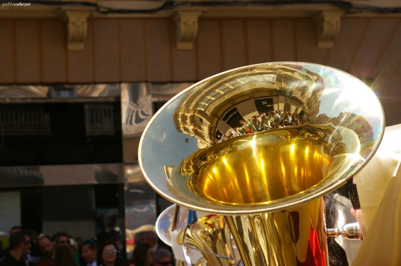 a ss instrument on display in front of a crowd