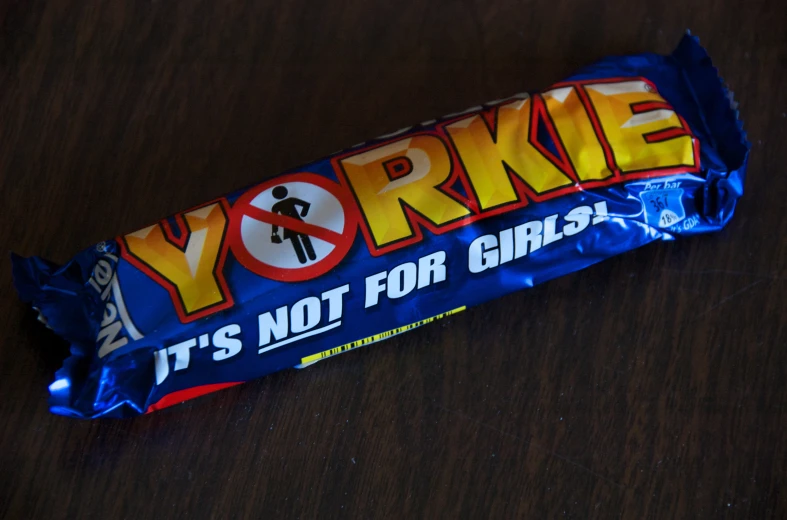 a candy bar with an image of a man's torso and no parking on it
