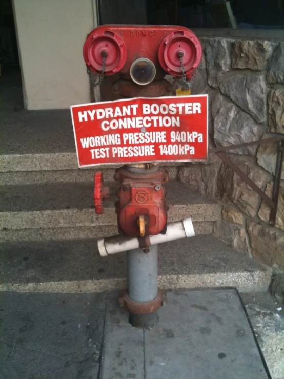 the hydrant is near a building and sign