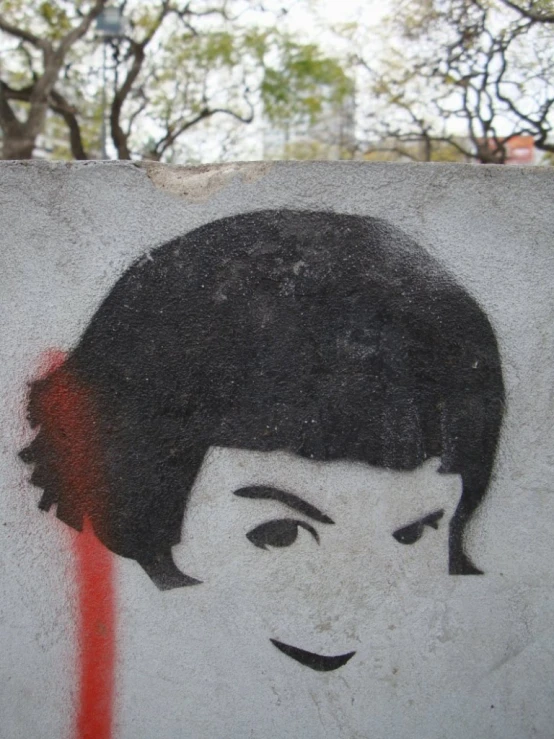 a wall with some graffiti on it depicting a woman's head