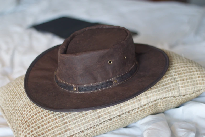 an image of a brown hat on a pillow