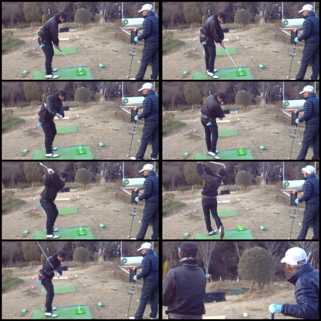 man with golf equipment hitting ball during a golf practice