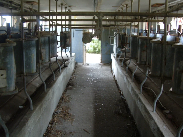 the inside of a building with milk being made