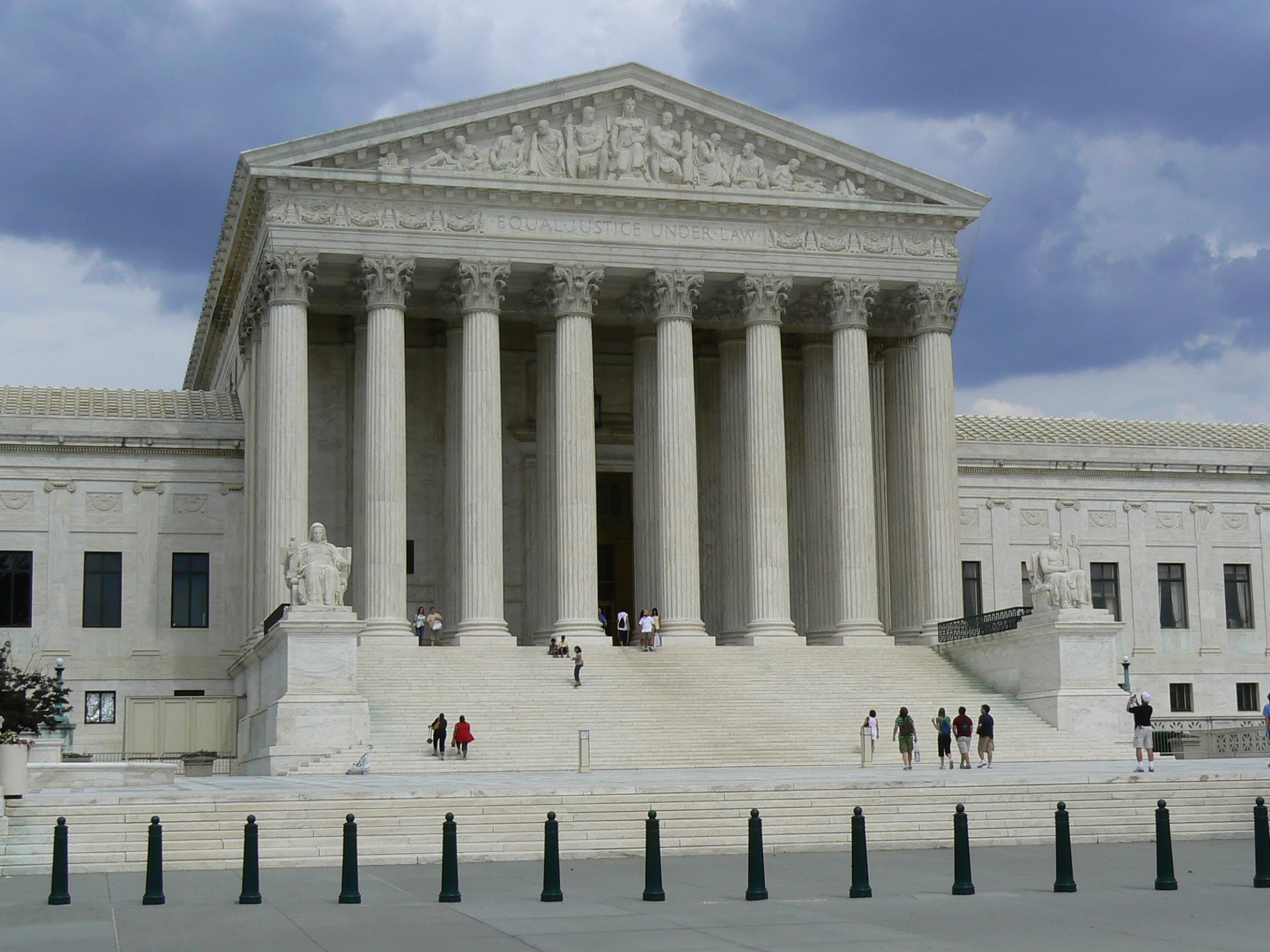 this is a large building with pillars and steps