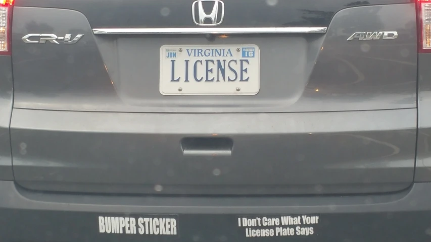license plate with the name of a license in the rear
