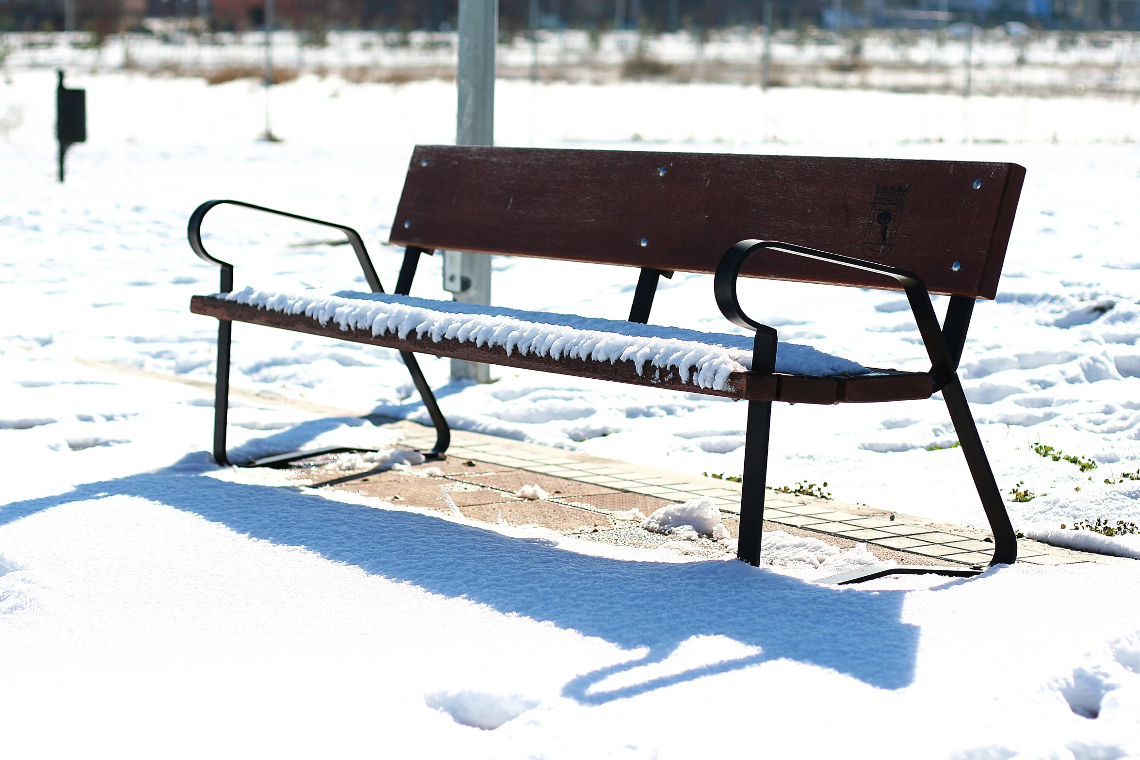 a bench in the middle of some snowy day