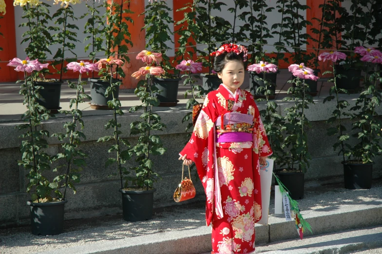 a person with flower patterns in a kimono