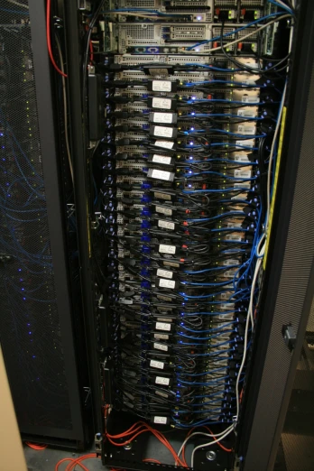 a server rack with many computers on the front and sides of it