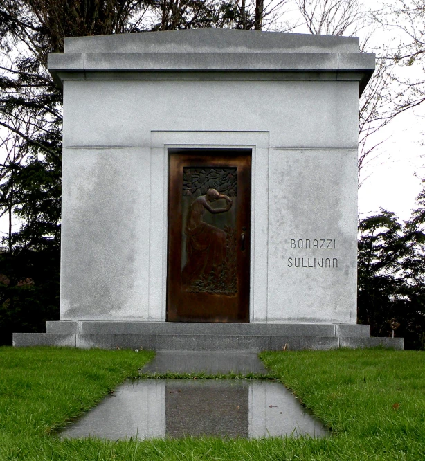 the door is opened in a concrete monument