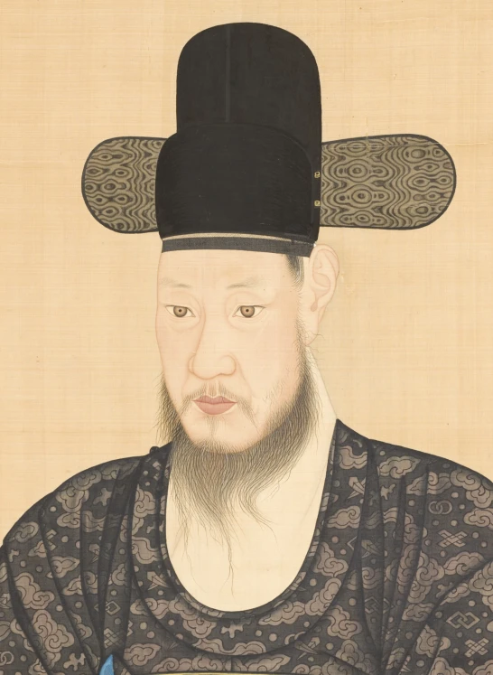 a chinese portrait shows the chinese man with the black hat