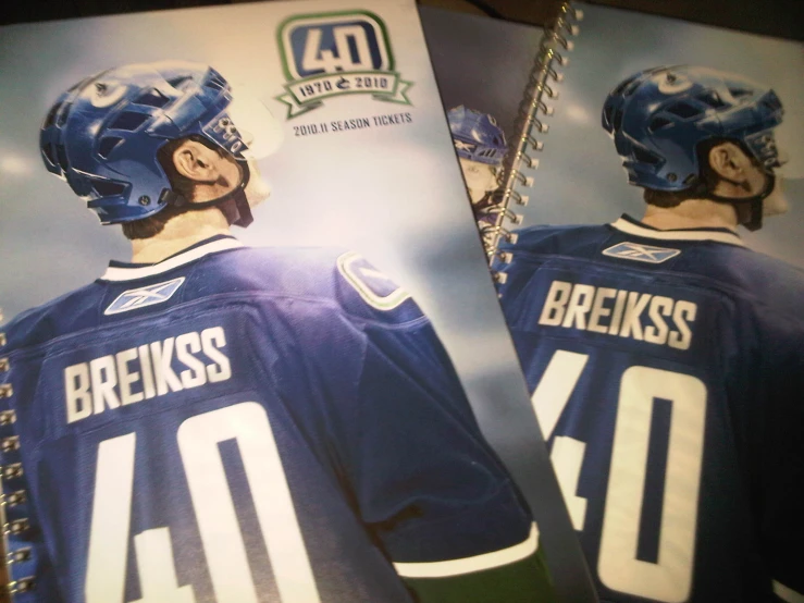 a book with a po of a hockey player with the number 40 on it