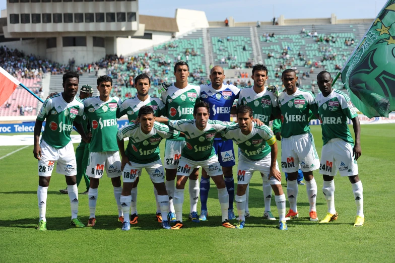 the soccer team is posing for a group po