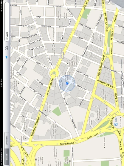 the view from a gps app shows a map of the area