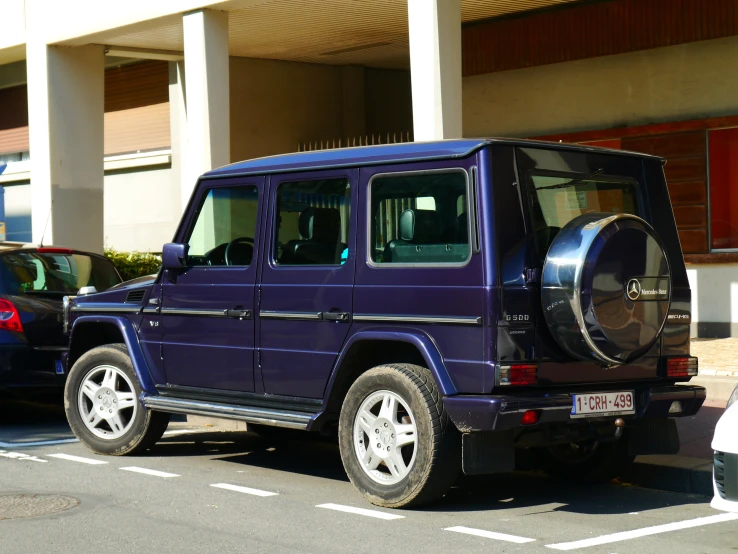a blue jeep parked in a parking space