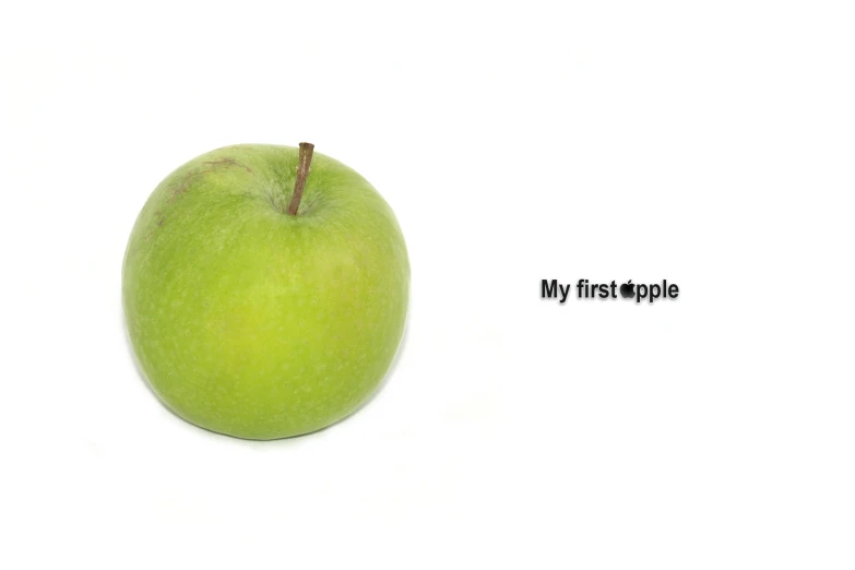 an apple on a white background with words that read,'my first apple '