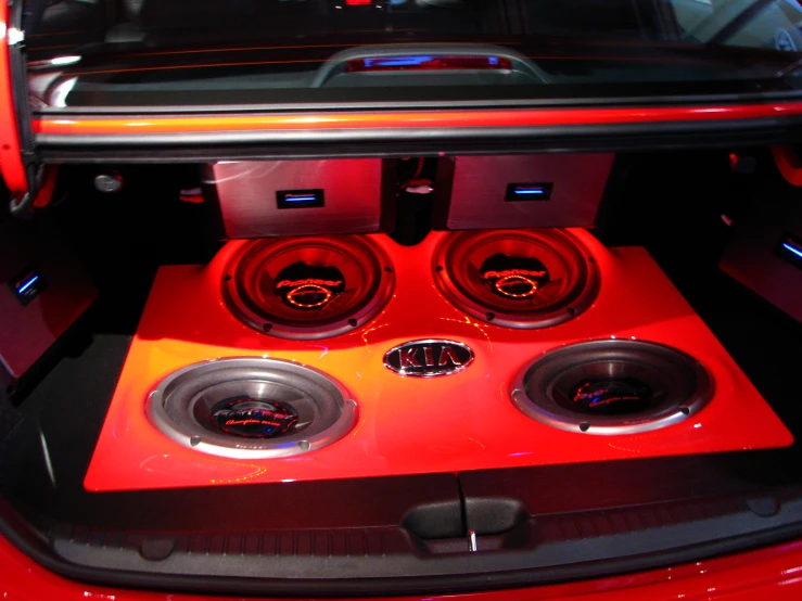 the interior of a car with its speakers showing