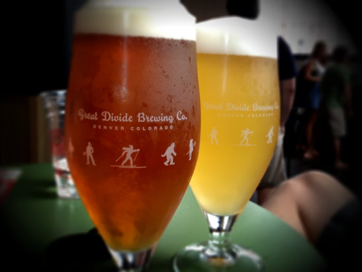 three different glasses with different types of beer